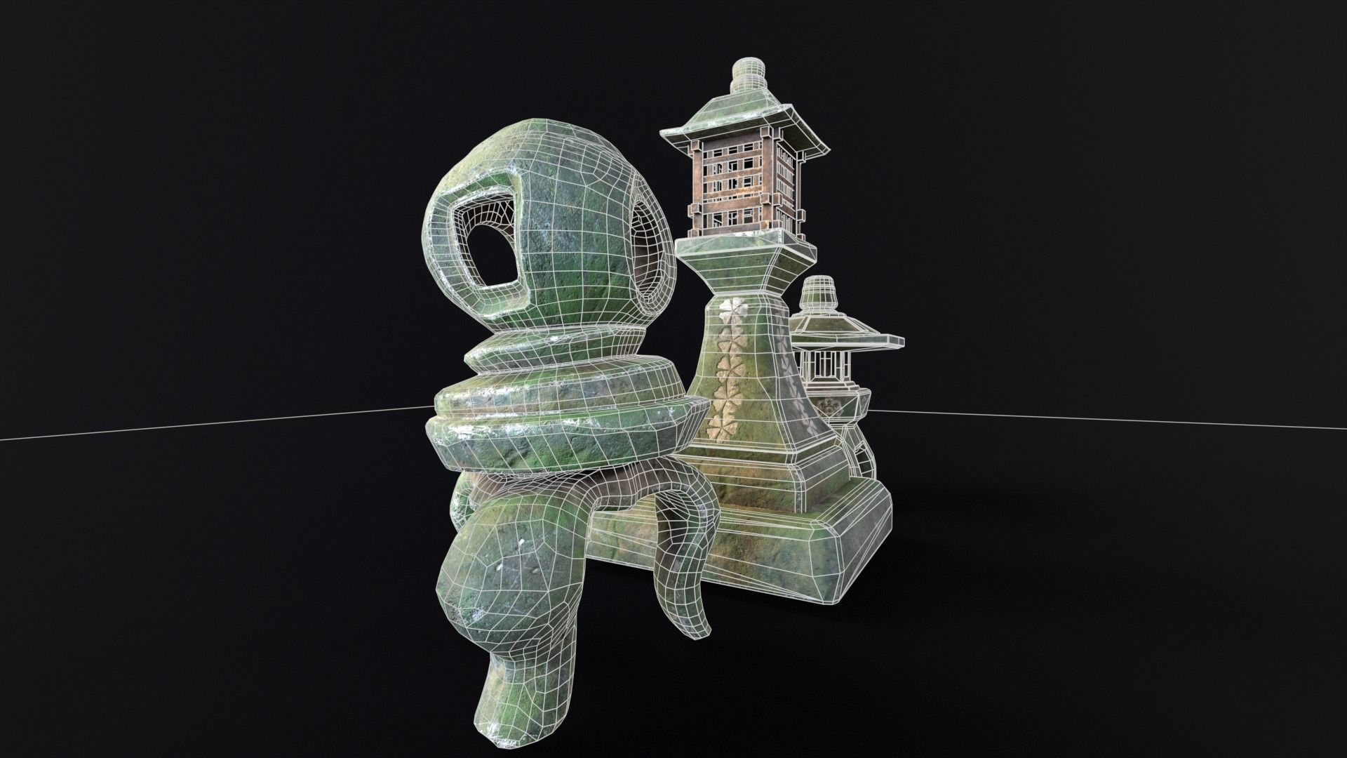 Forest Mystic Japanese Lanterns Low-poly 3D model_7