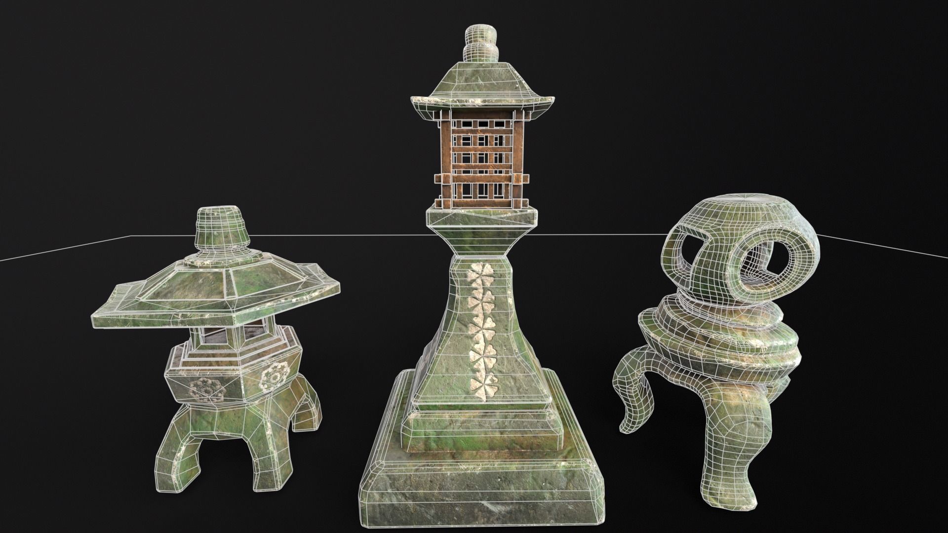 Forest Mystic Japanese Lanterns Low-poly 3D model_11