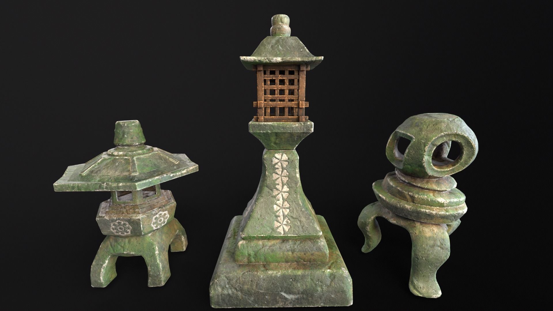 Forest Mystic Japanese Lanterns Low-poly 3D model_10