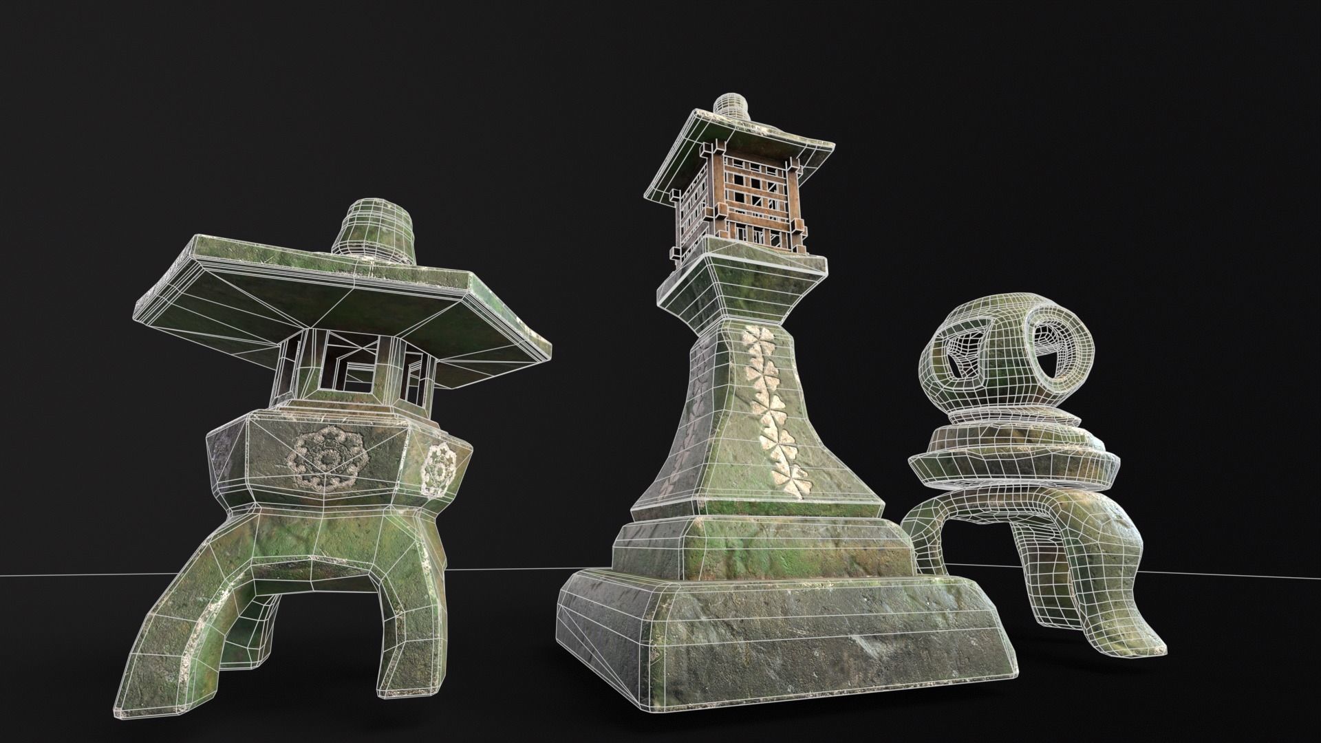 Forest Mystic Japanese Lanterns Low-poly 3D model_13