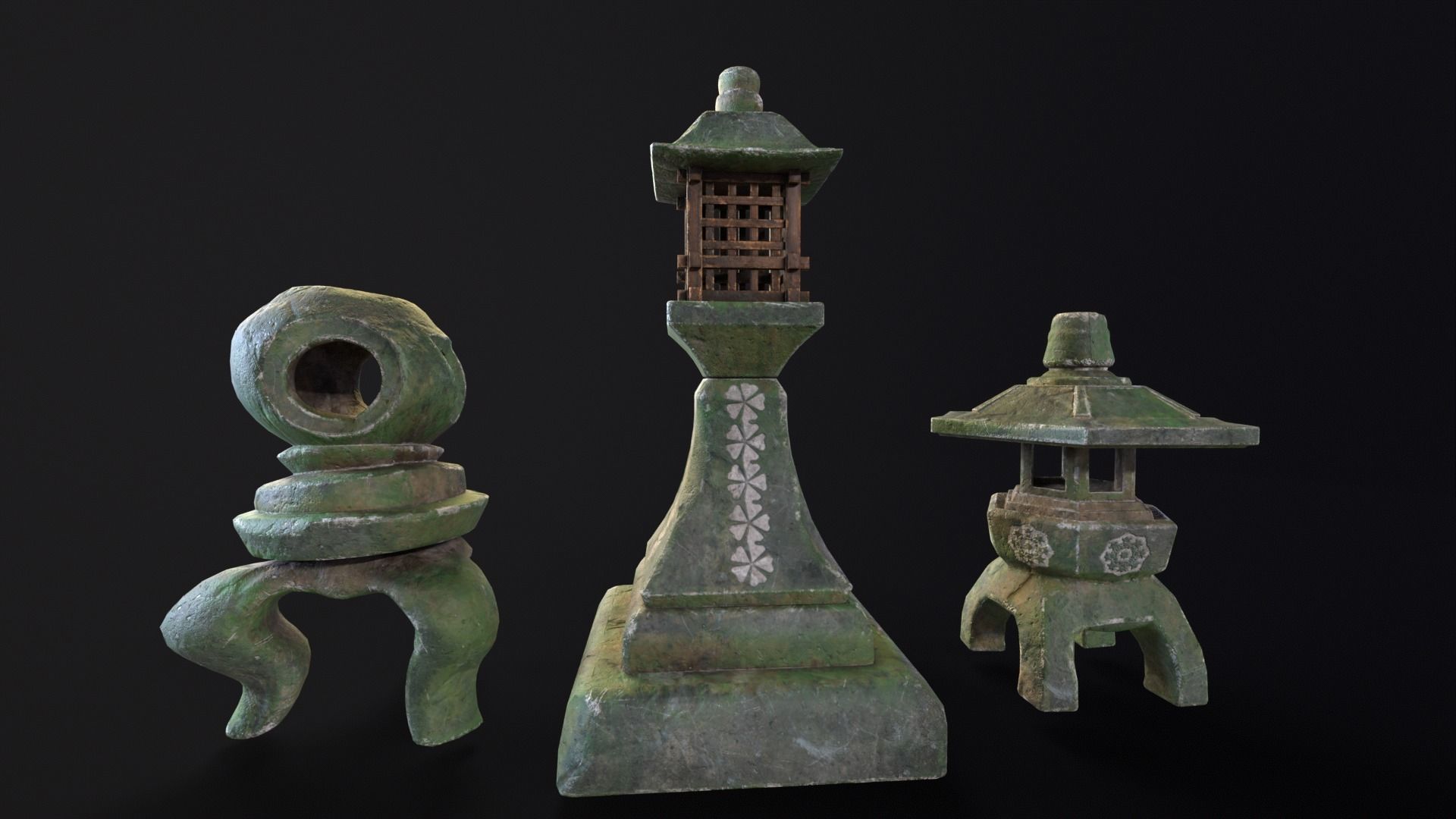 Forest Mystic Japanese Lanterns Low-poly 3D model_2