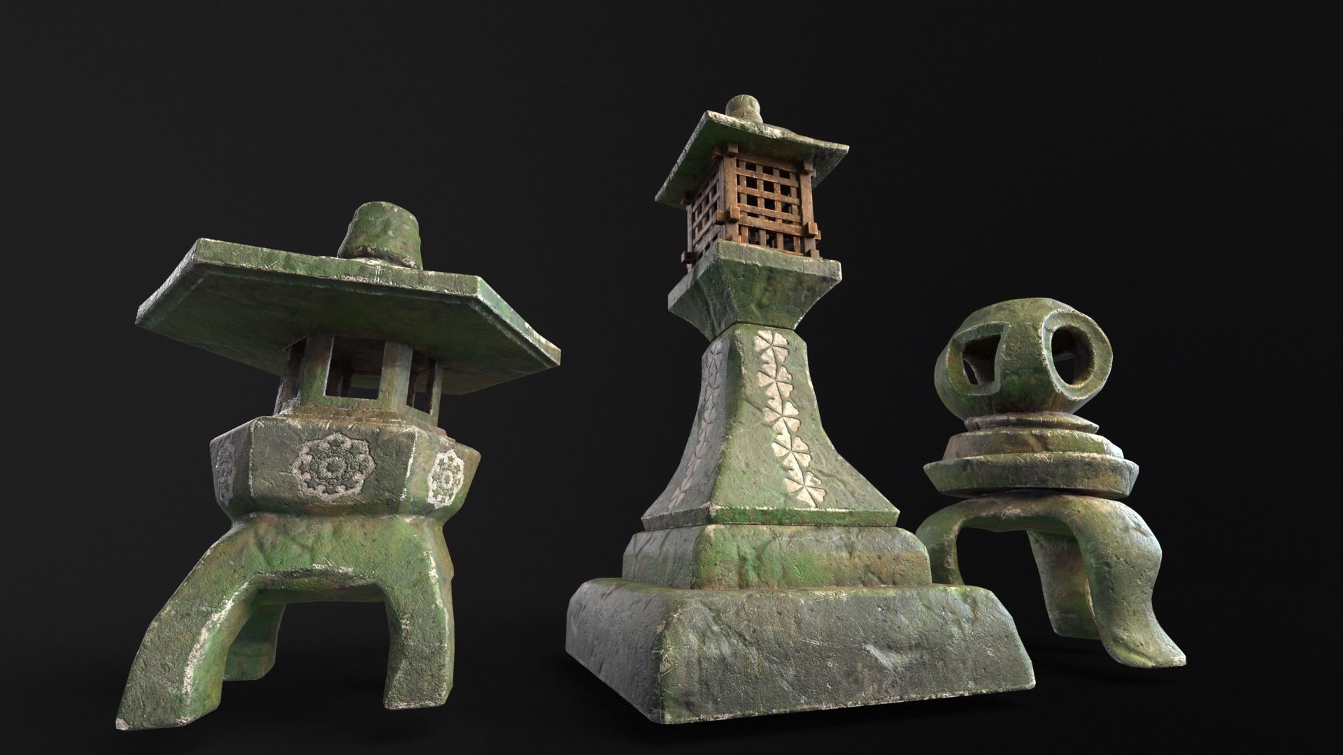 Forest Mystic Japanese Lanterns Low-poly 3D model_12