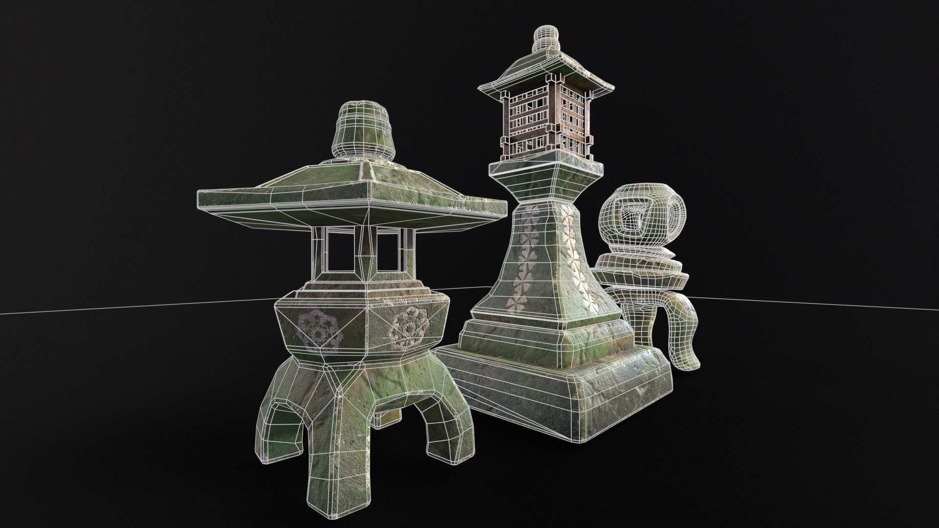 Forest Mystic Japanese Lanterns Low-poly 3D model_15