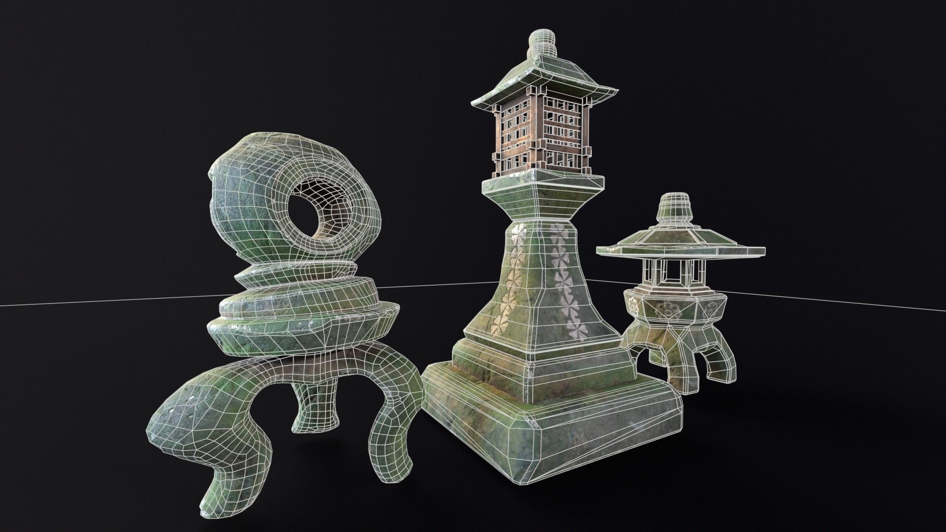Forest Mystic Japanese Lanterns Low-poly 3D model_5