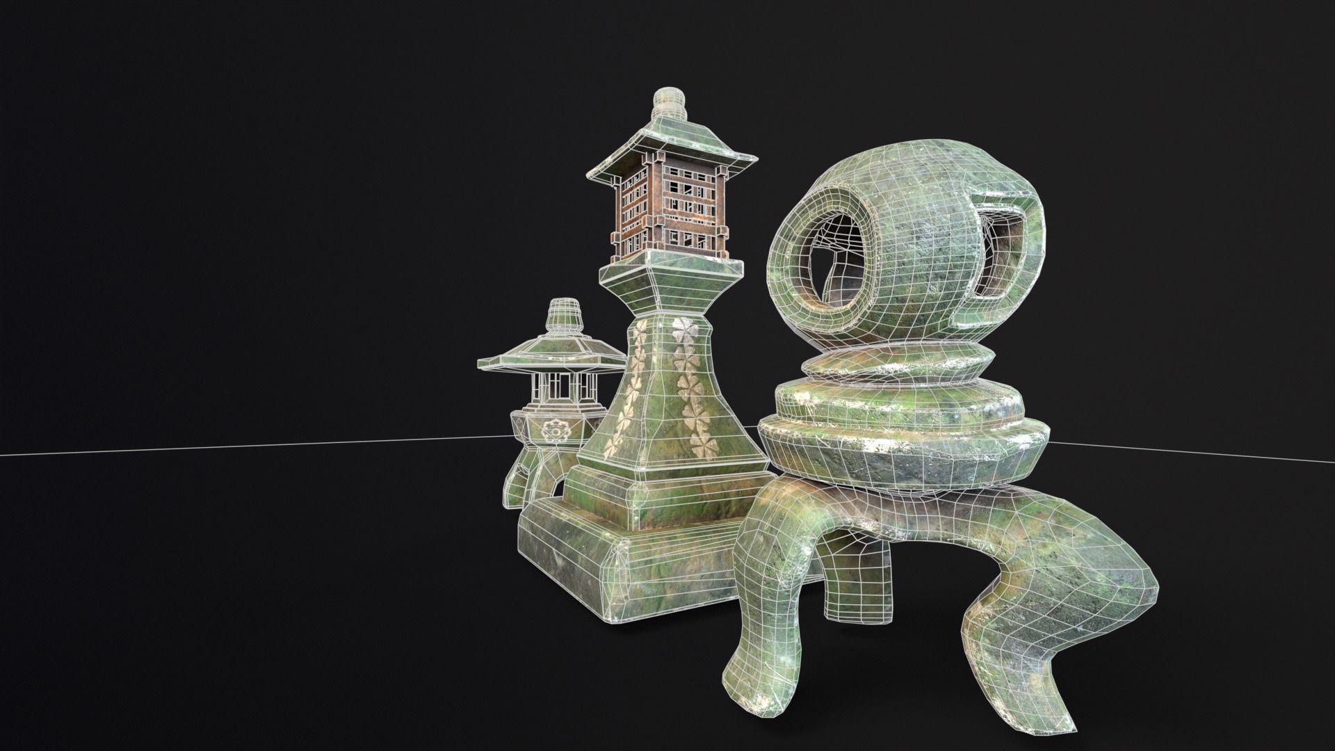 Forest Mystic Japanese Lanterns Low-poly 3D model_9