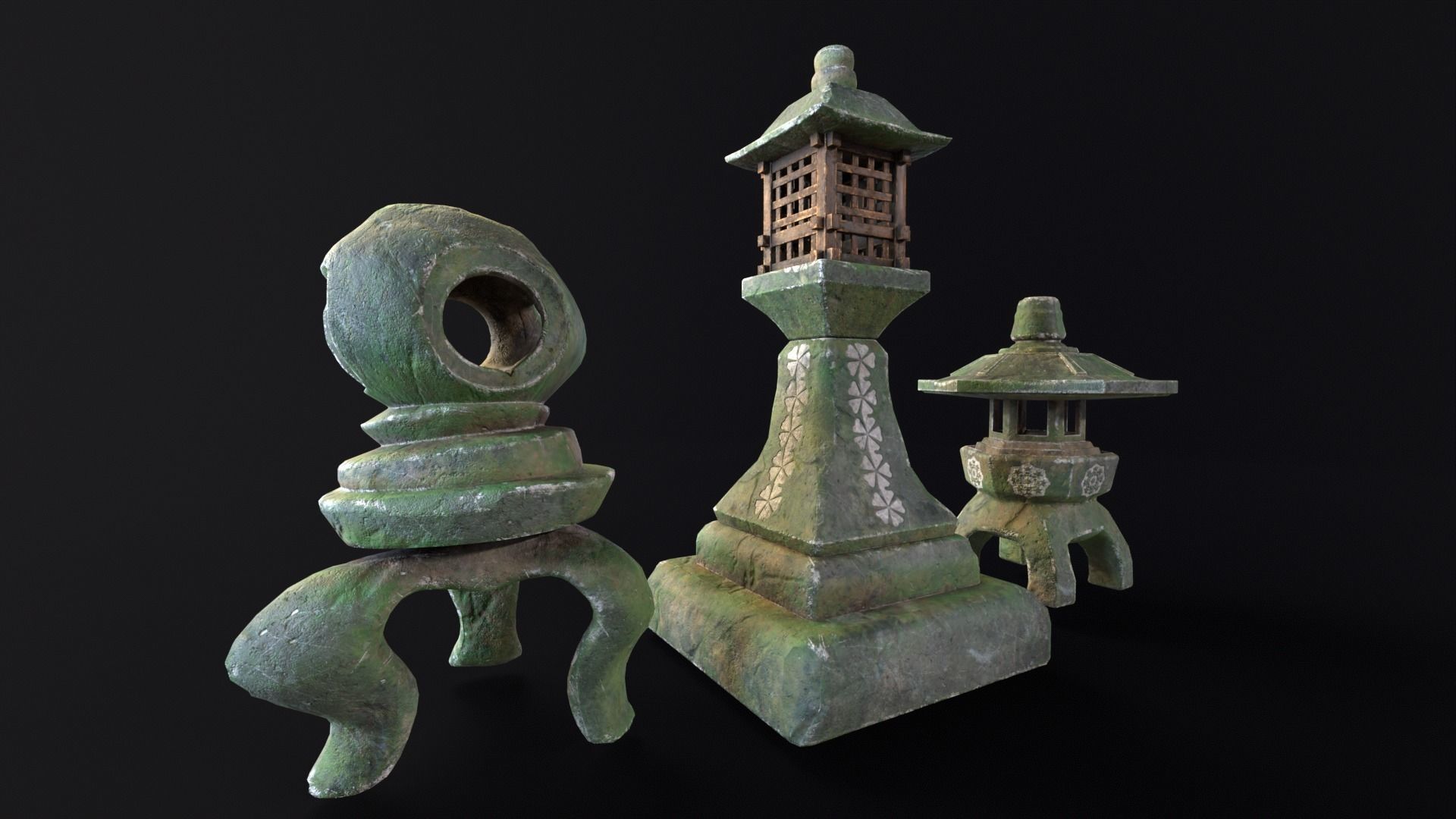 Forest Mystic Japanese Lanterns Low-poly 3D model_4