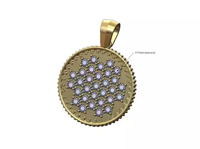 Diamond notched pattern coin with bail 3D print model
