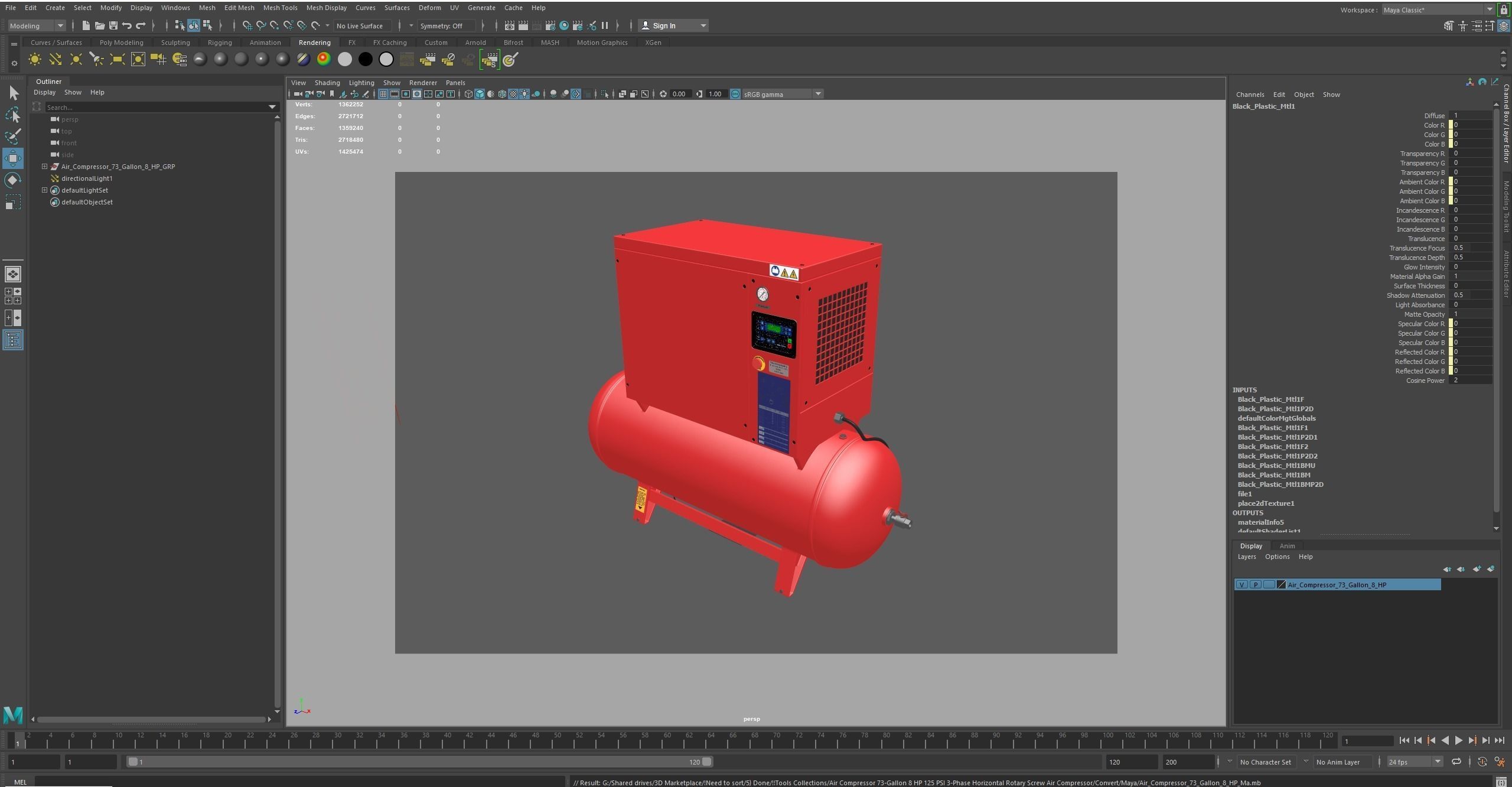 Air Compressor 73 Gallon 8 HP Low-poly 3D model_29