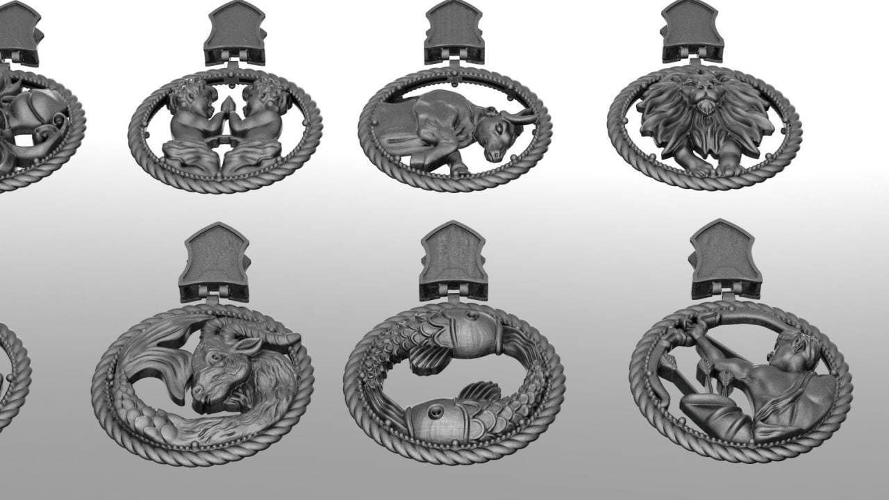 Zodiac Symbols theme 2 round frame 3D print model_2