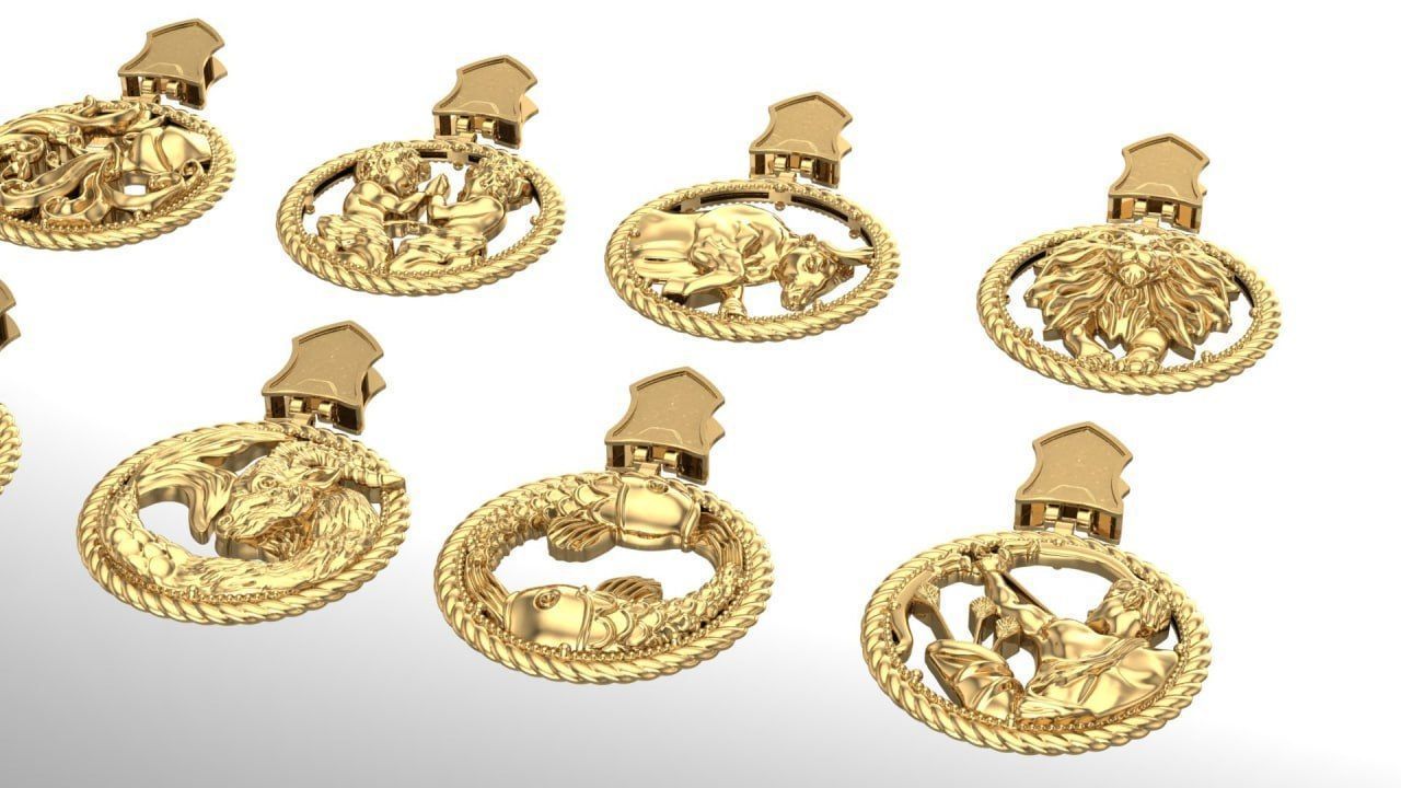 Zodiac Symbols theme 2 round frame 3D print model_4