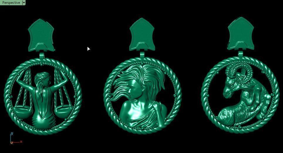 Zodiac Symbols theme 2 round frame 3D print model_7