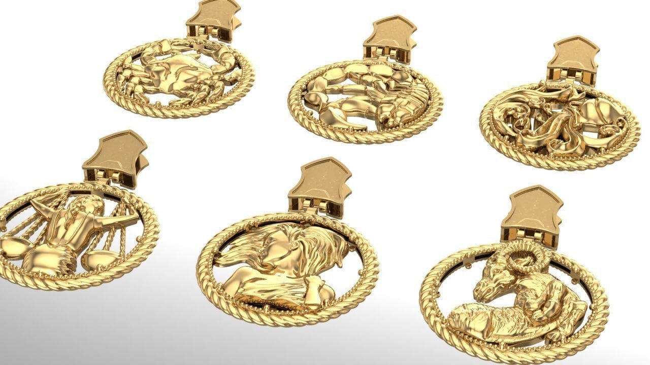 Zodiac Symbols theme 2 round frame 3D print model_3