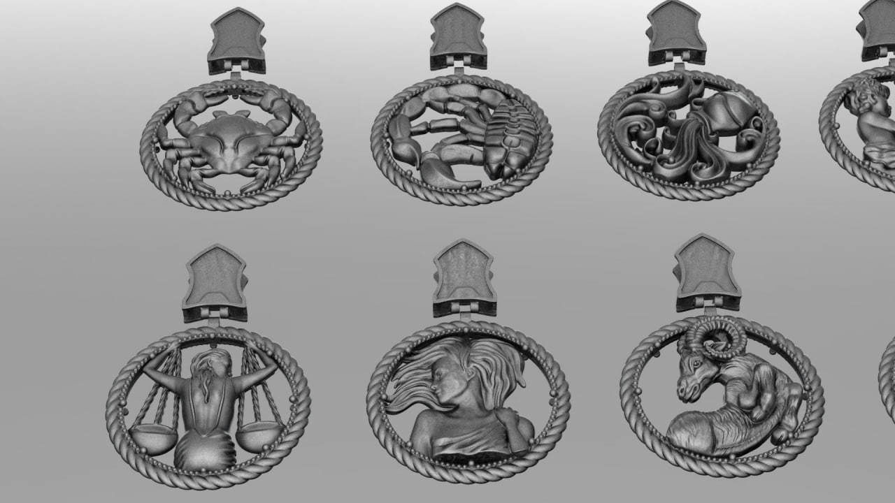 Zodiac Symbols theme 2 round frame 3D print model_1