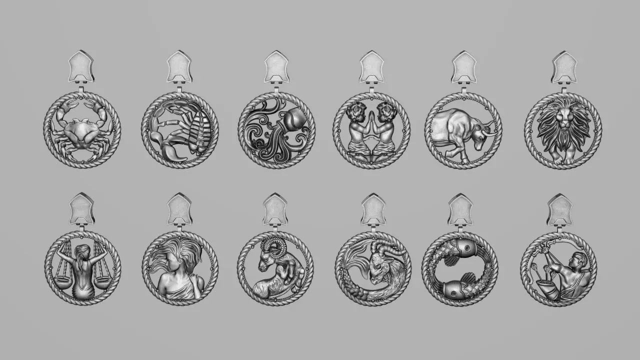 Zodiac Symbols theme 2 round frame 3D print model_0