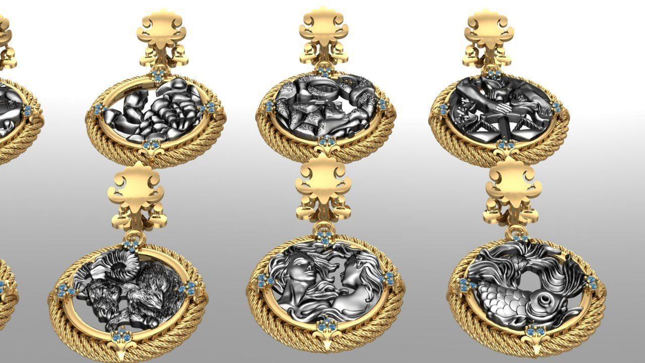 Zodiac Symbols theme 1 twopoly frame with diamonds 3D print model_2