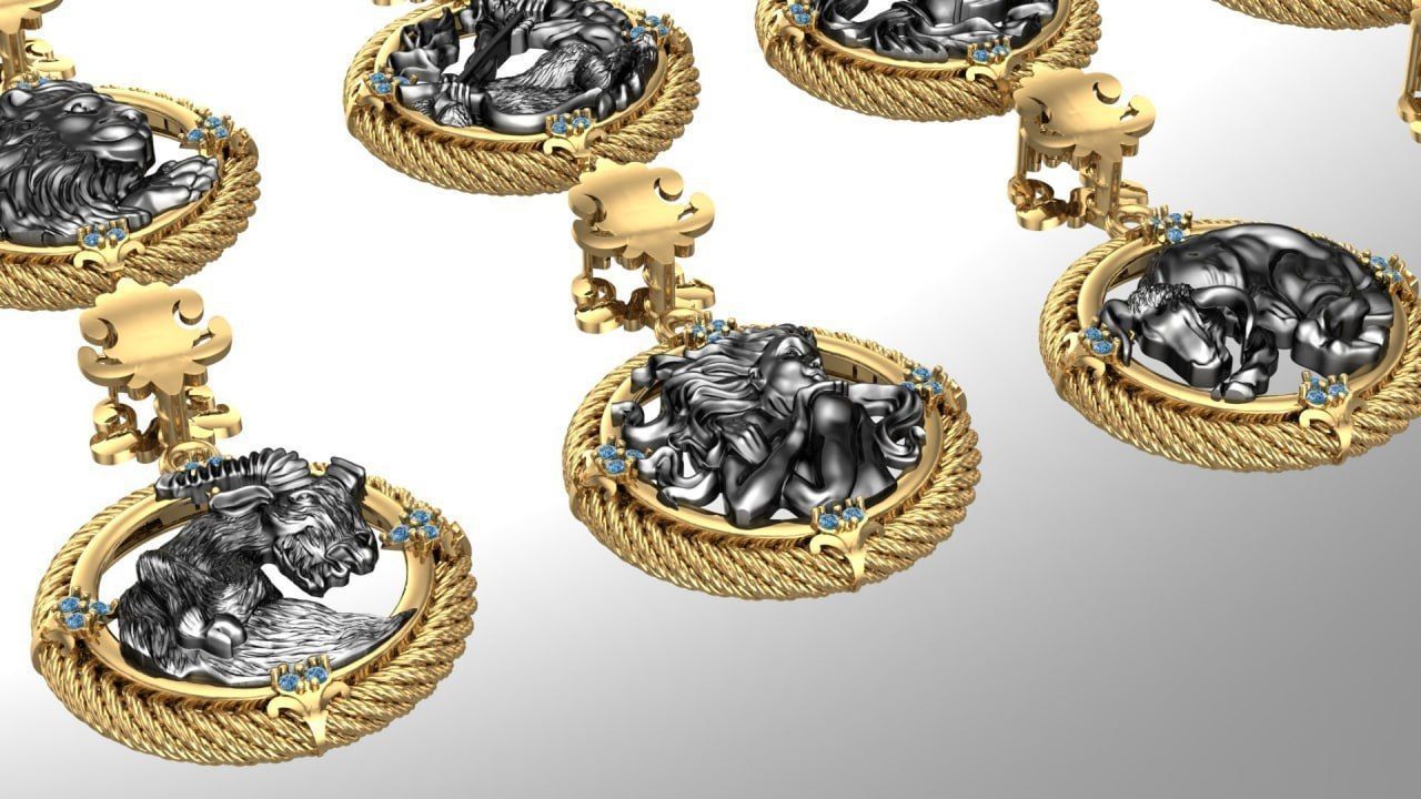 Zodiac Symbols theme 1 twopoly frame with diamonds 3D print model_4