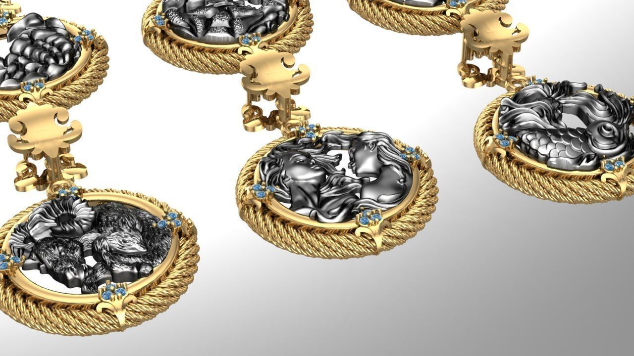 Zodiac Symbols theme 1 twopoly frame with diamonds 3D print model_6