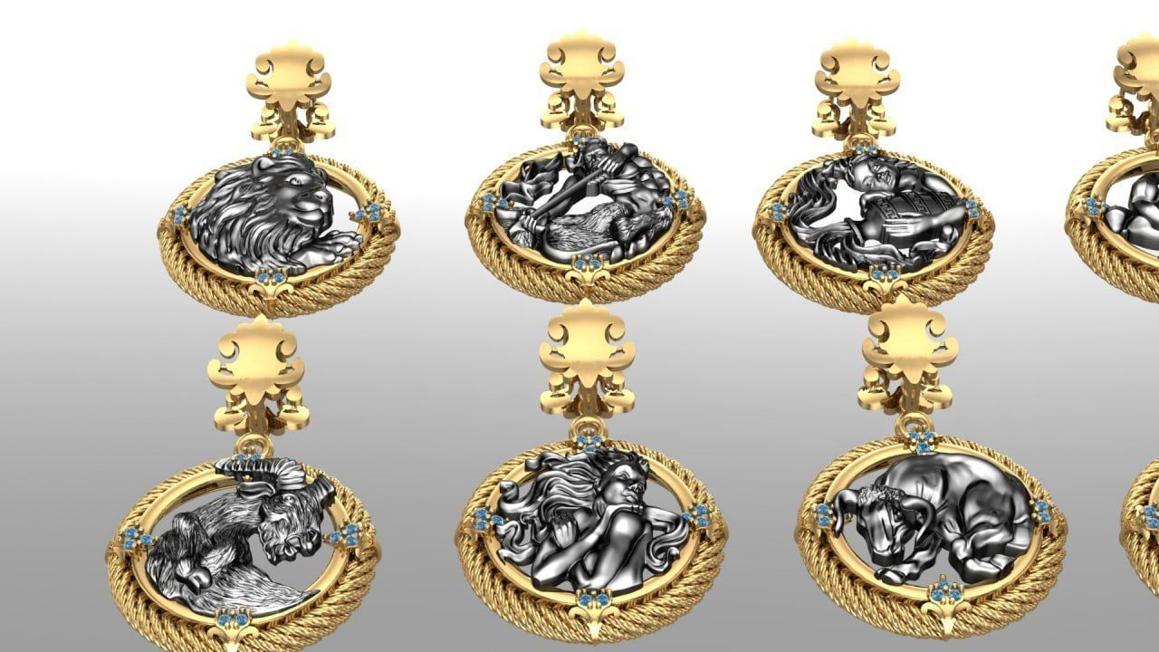 Zodiac Symbols theme 1 twopoly frame with diamonds 3D print model_1