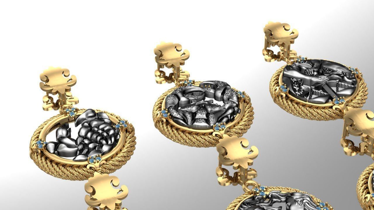 Zodiac Symbols theme 1 twopoly frame with diamonds 3D print model_5