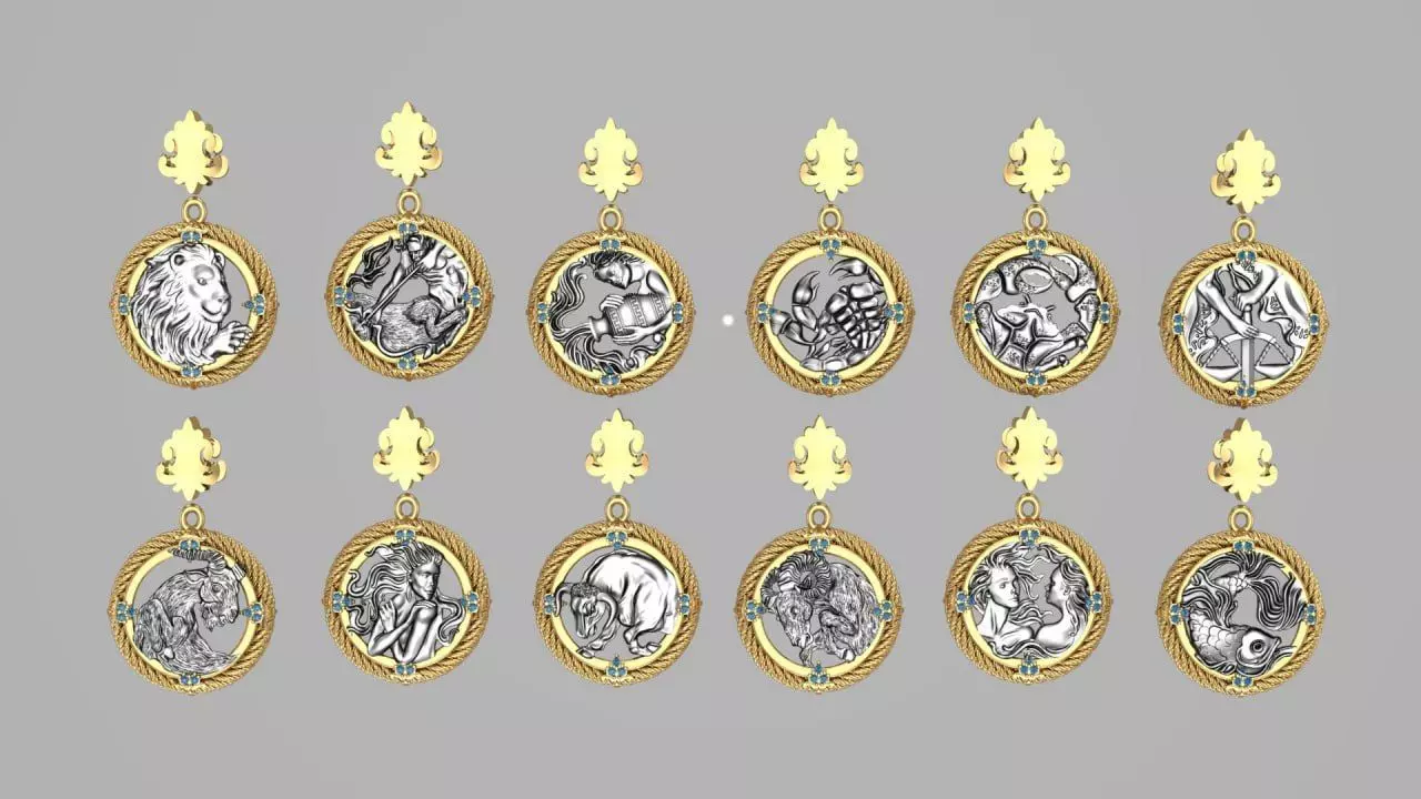 Zodiac Symbols theme 1 twopoly frame with diamonds 3D print model_0