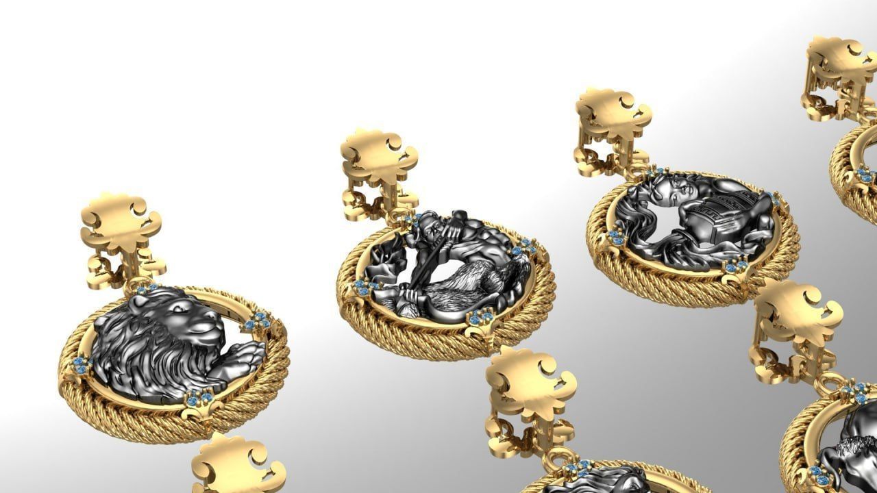 Zodiac Symbols theme 1 twopoly frame with diamonds 3D print model_3