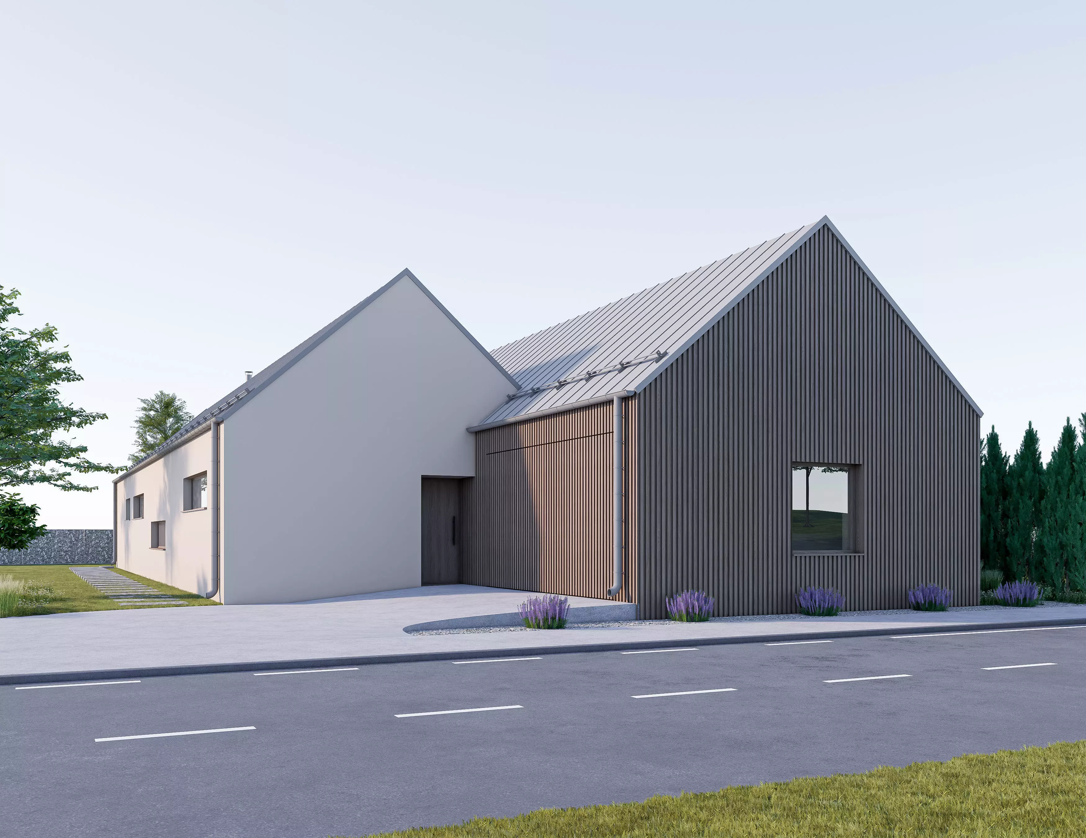 Family House 24 - Created with fully parametric Revit Families Low-poly 3D model_0