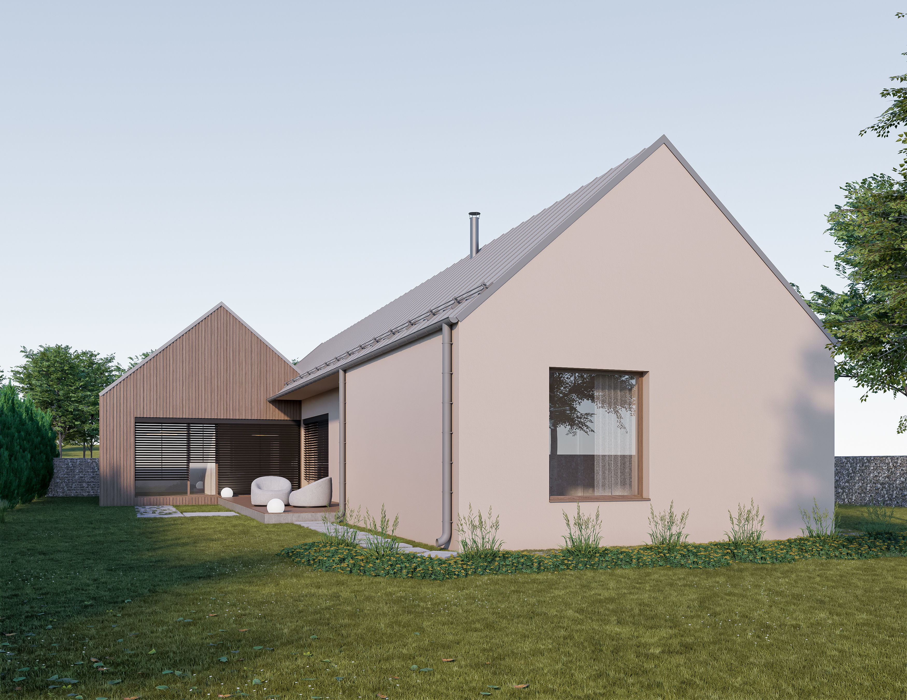 Family House 24 - Created with fully parametric Revit Families Low-poly 3D model_1