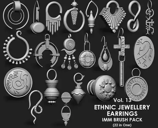 Ethnic Jewellery Earrings IMM Stl Obj Brush Pack 22 in One Vol13
