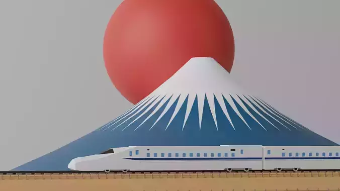 Shinkansen and Mount Fuji 3D model