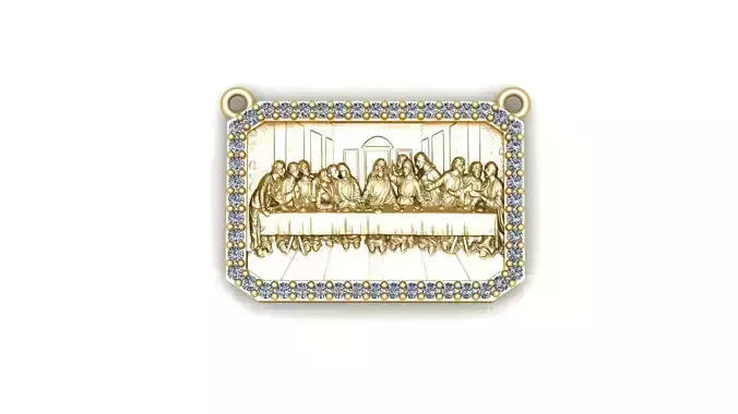 Last Supper Jesus Christ Pendant 18x12 mm with Diamonds