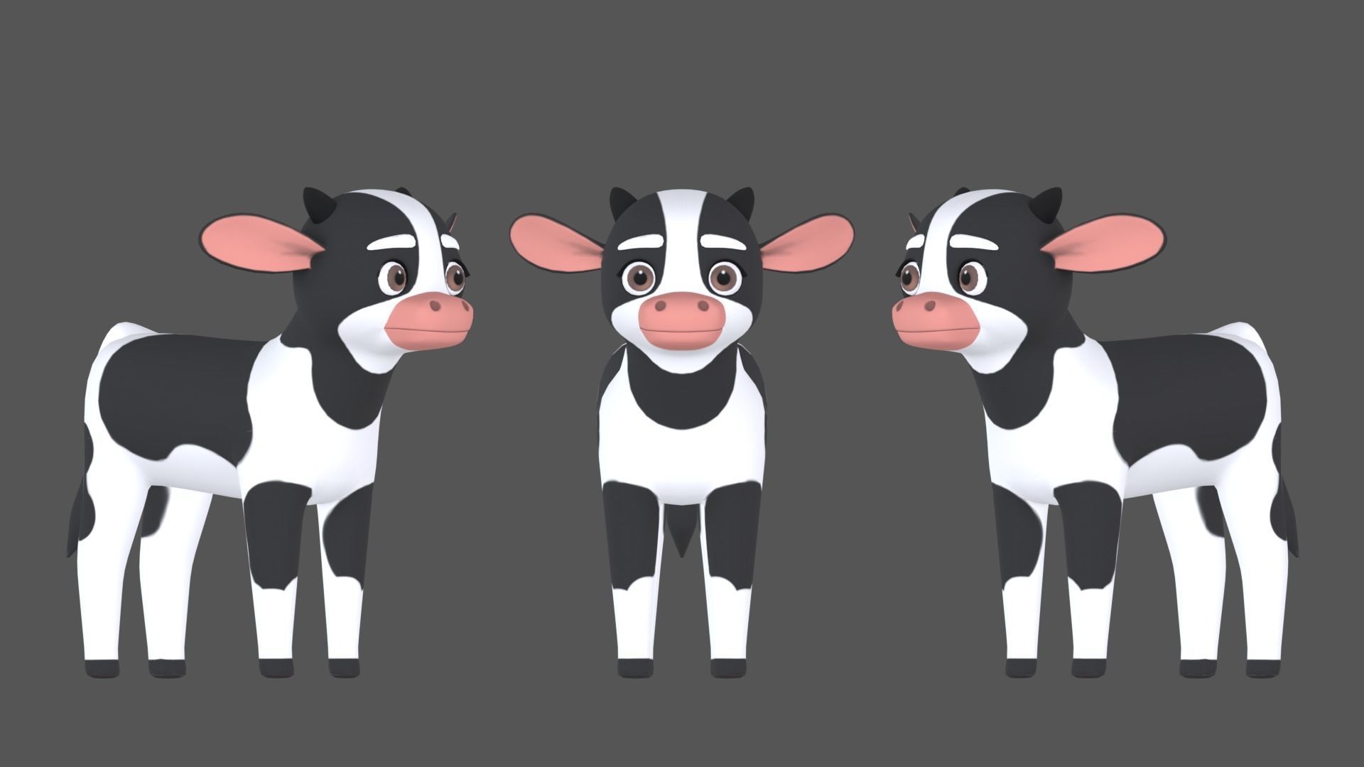 Calf Cartoon Character Low-poly 3D model_7