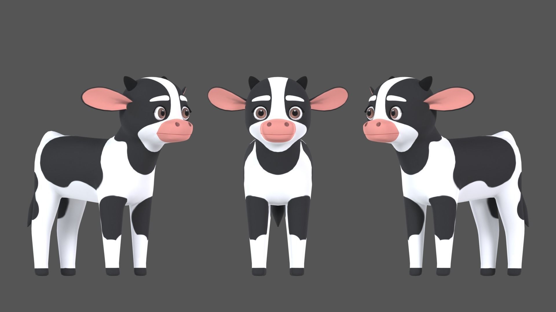Calf Cartoon Character Low-poly 3D model_6