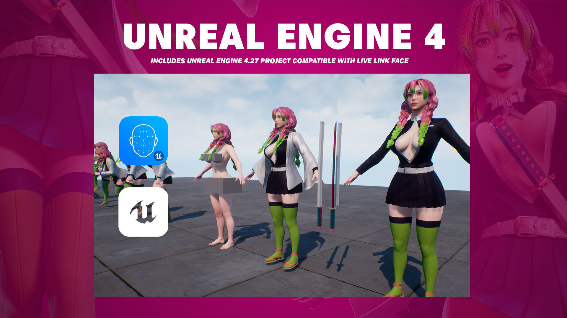 Mitsuri Kanroji - Demon Slayer - Blender - UE4 Low-poly 3D model_10