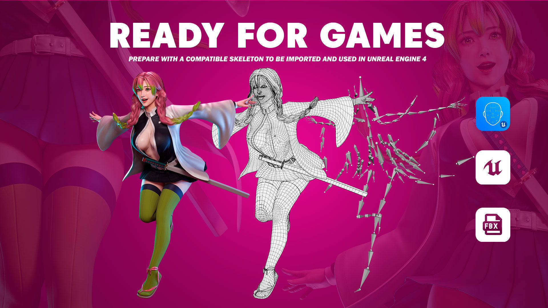 Mitsuri Kanroji - Demon Slayer - Blender - UE4 Low-poly 3D model_9