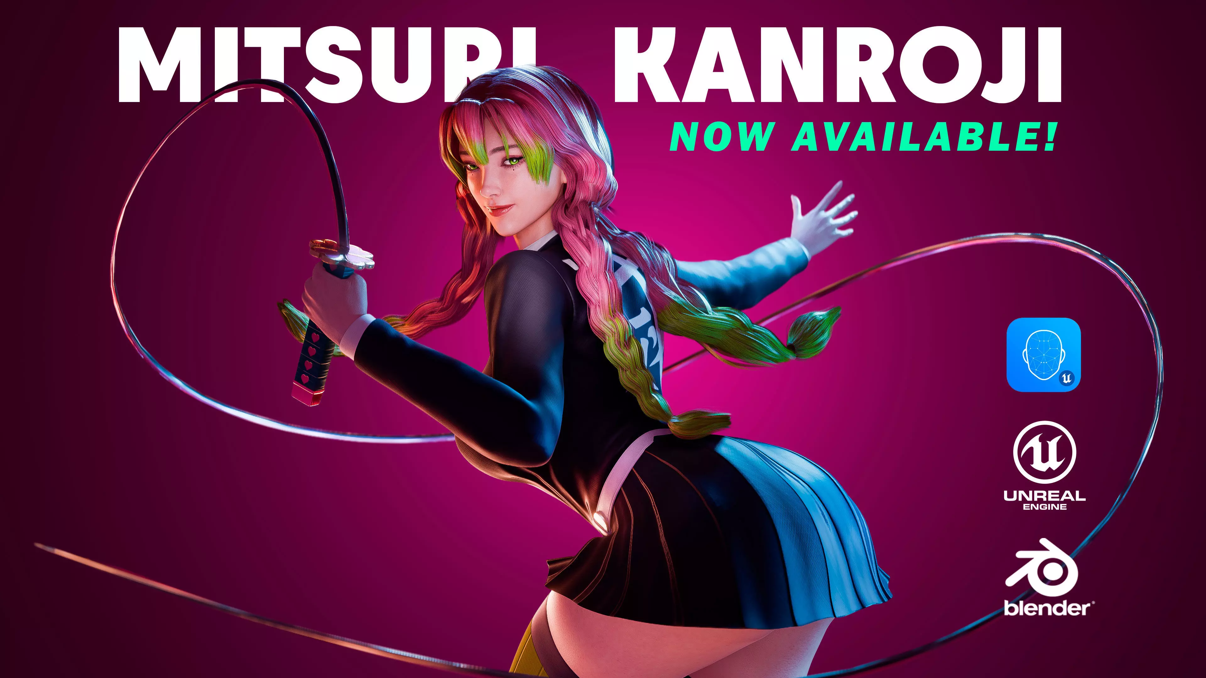 Mitsuri Kanroji - Demon Slayer - Blender - UE4 Low-poly 3D model_0