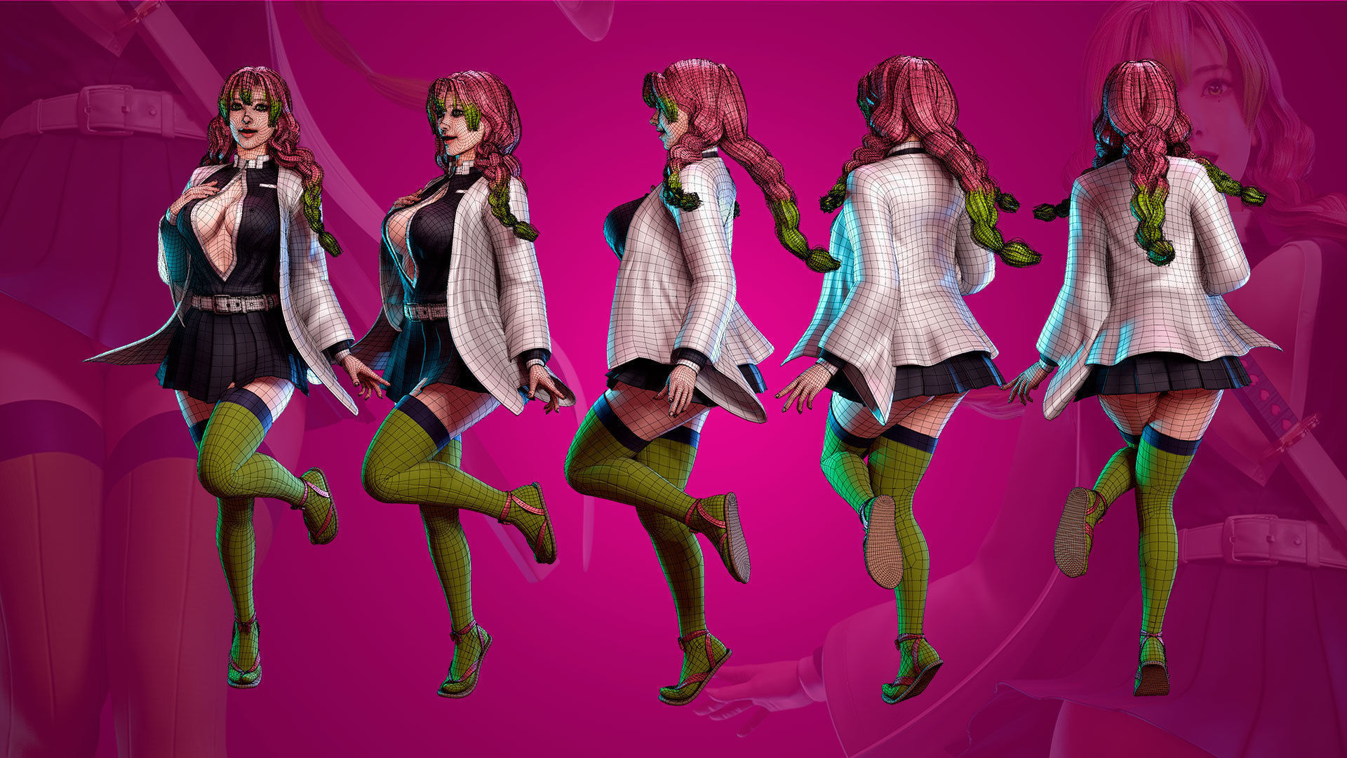 Mitsuri Kanroji - Demon Slayer - Blender - UE4 Low-poly 3D model_7