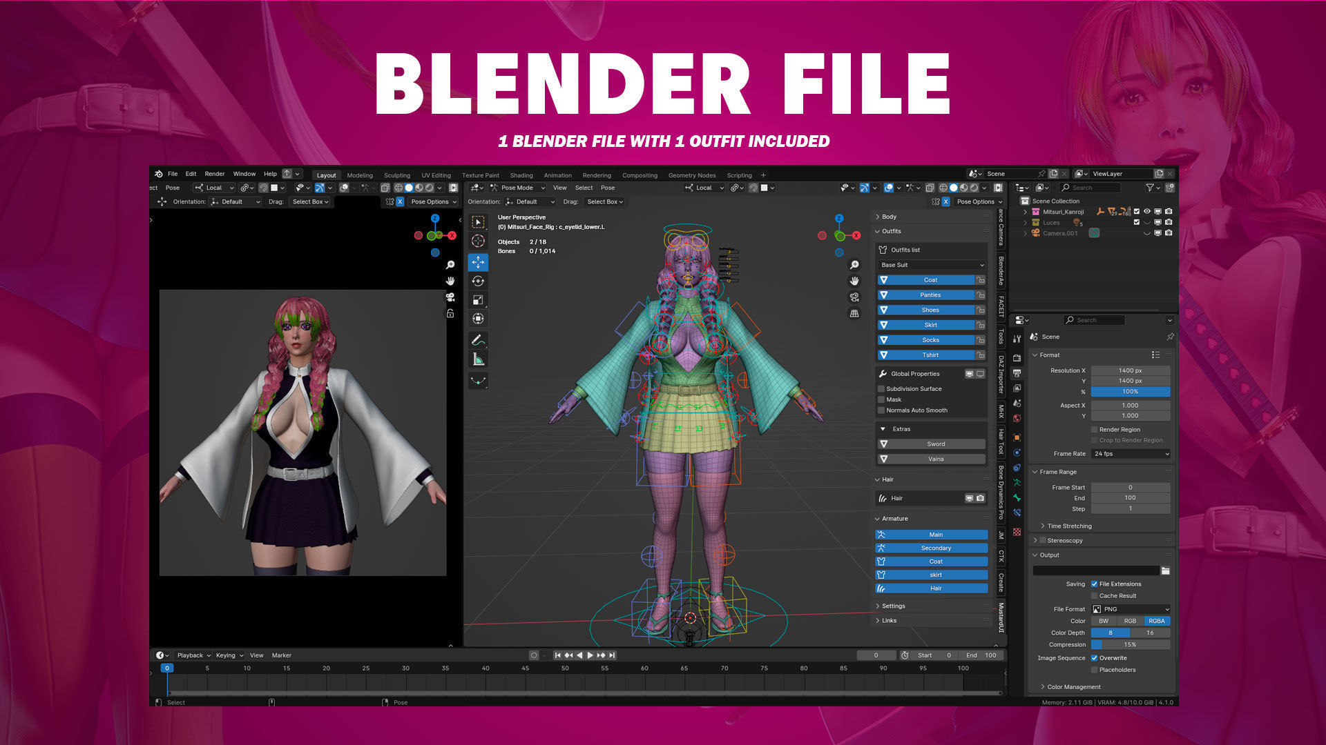 Mitsuri Kanroji - Demon Slayer - Blender - UE4 Low-poly 3D model_8
