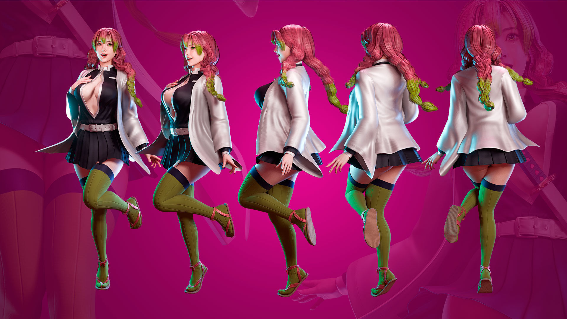 Mitsuri Kanroji - Demon Slayer - Blender - UE4 Low-poly 3D model_6