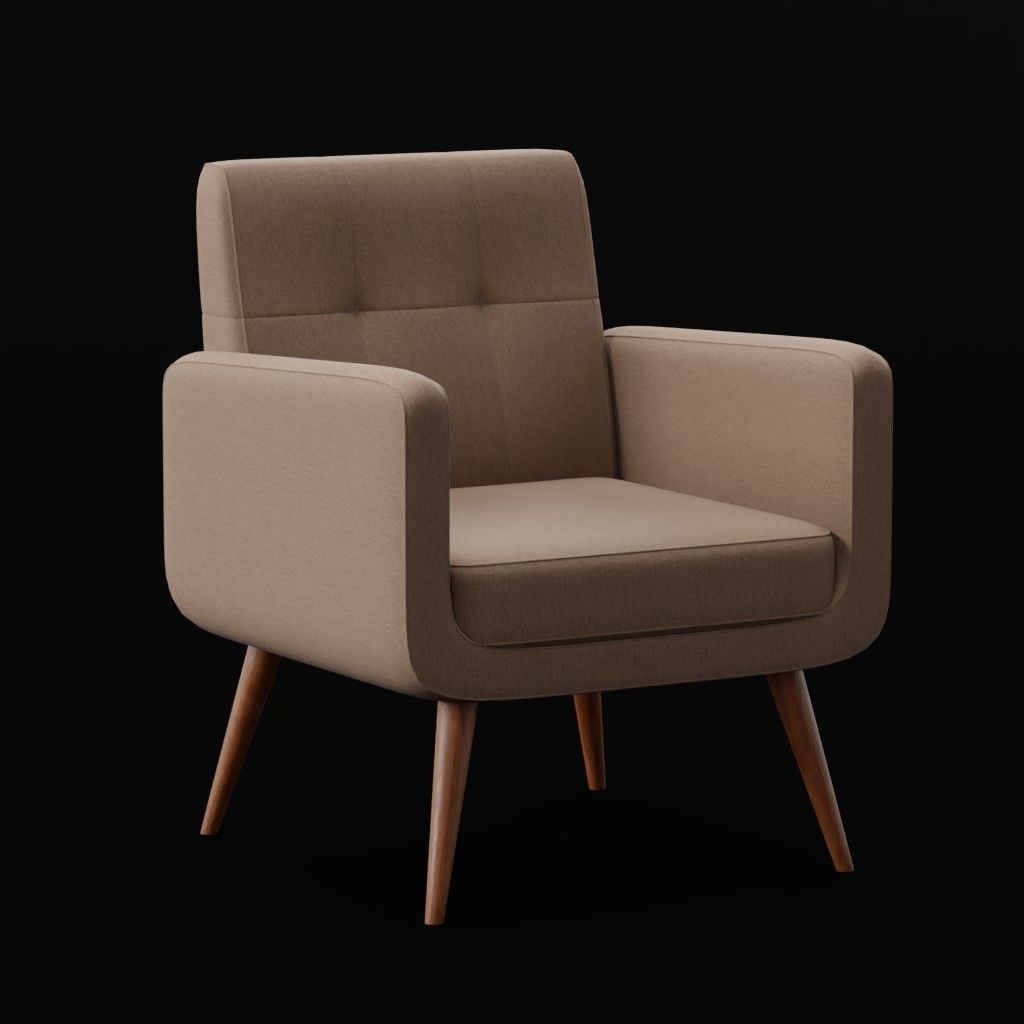 Brown Armchair Low-poly 3D model_4