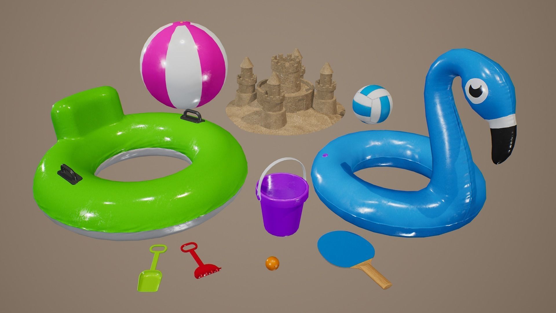Summer Beach Toys Low-poly 3D model_1