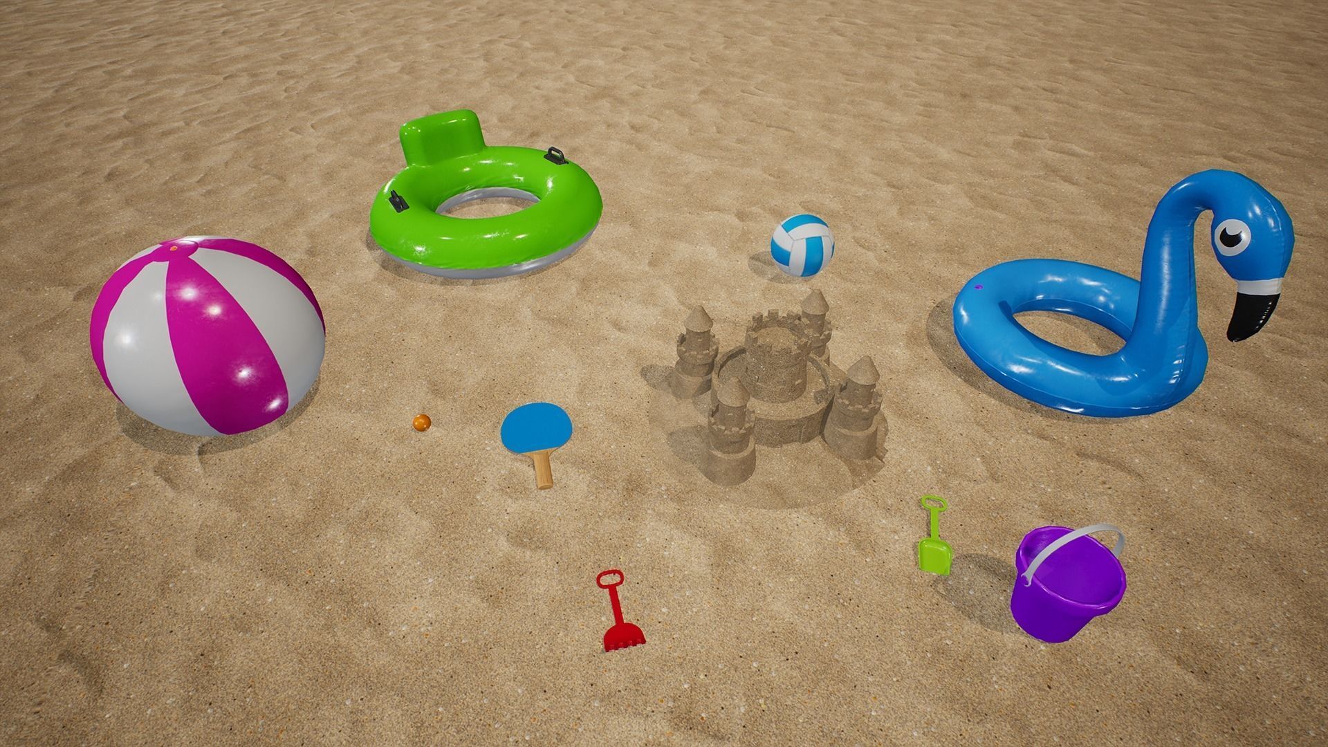 Summer Beach Toys Low-poly 3D model_6