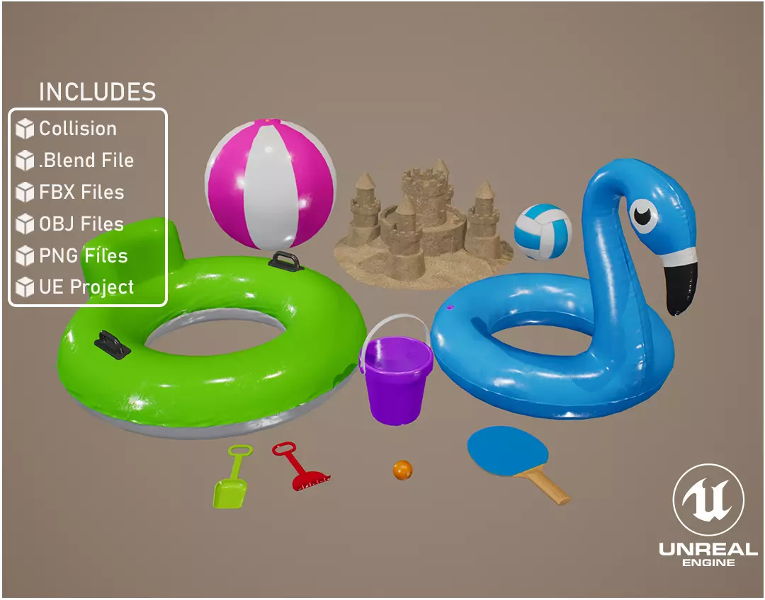 Summer Beach Toys Low-poly 3D model_0