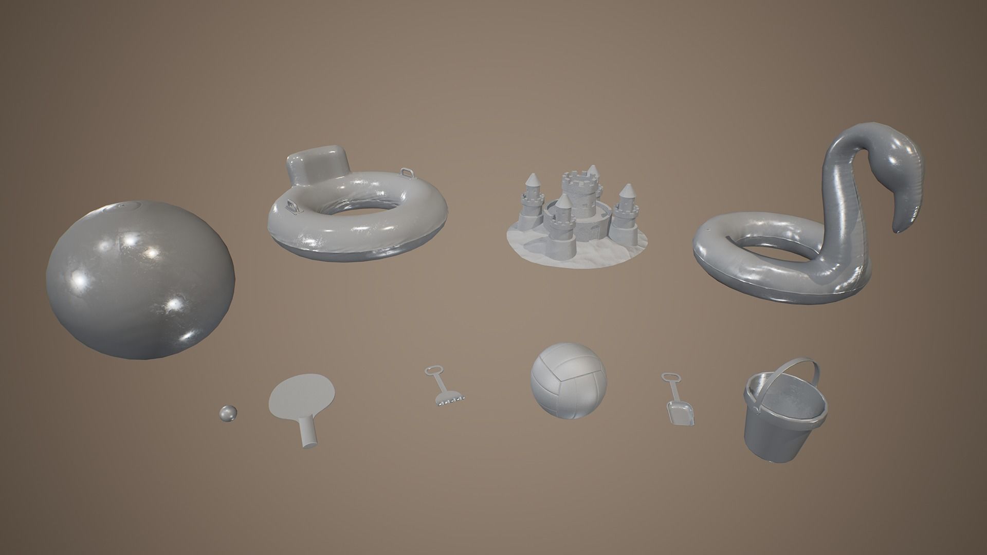Summer Beach Toys Low-poly 3D model_5