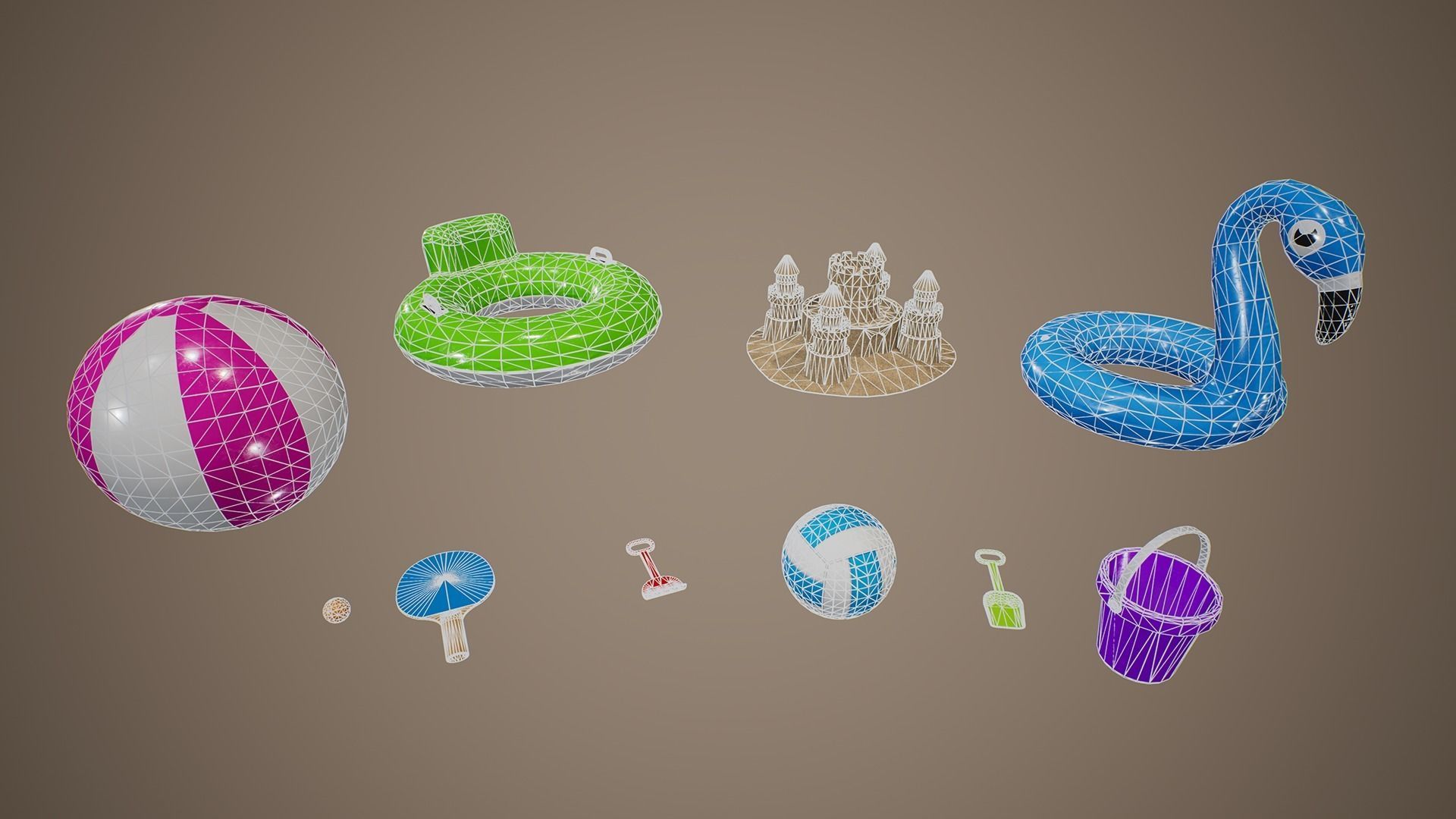 Summer Beach Toys Low-poly 3D model_4