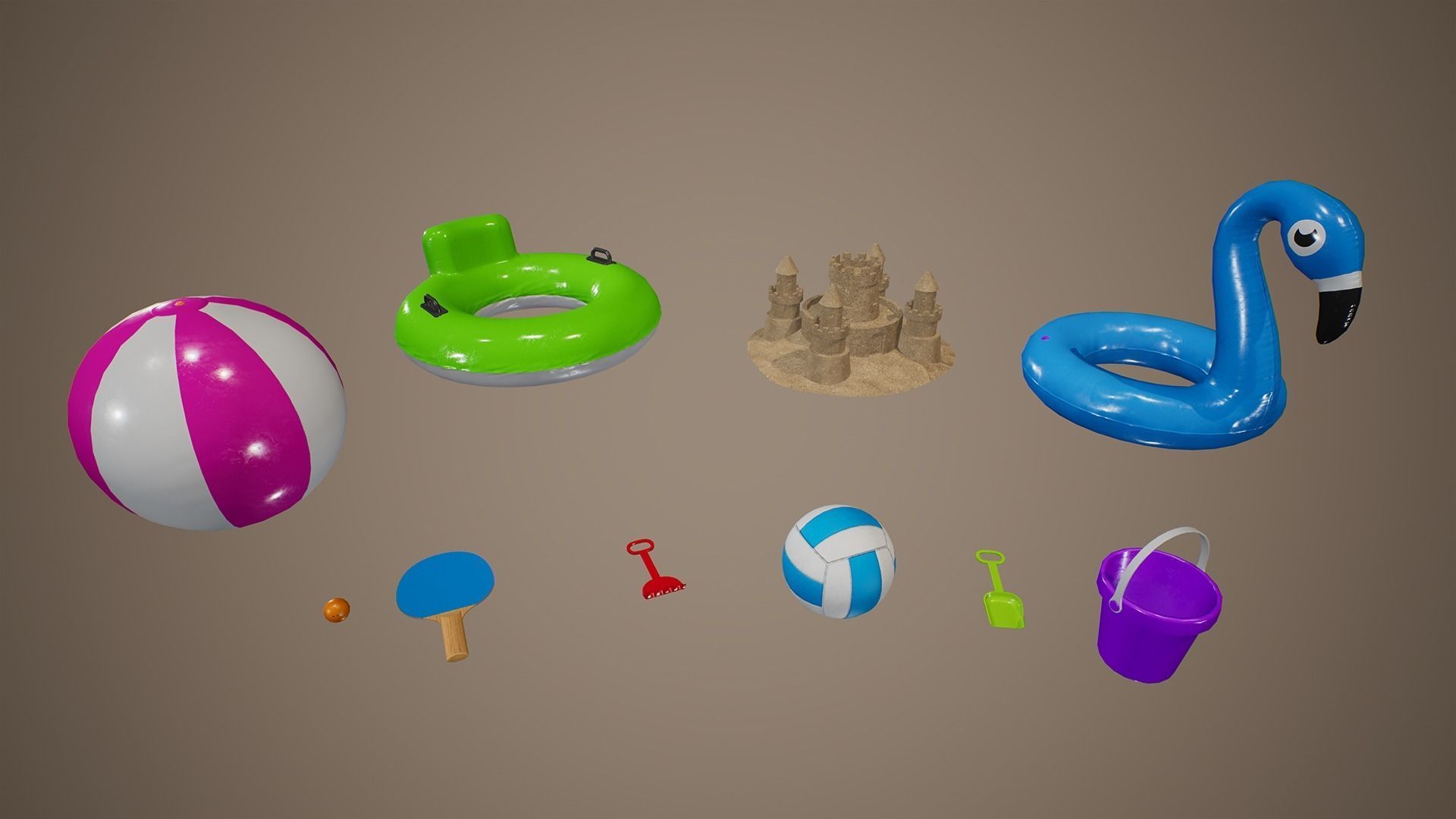 Summer Beach Toys Low-poly 3D model_2