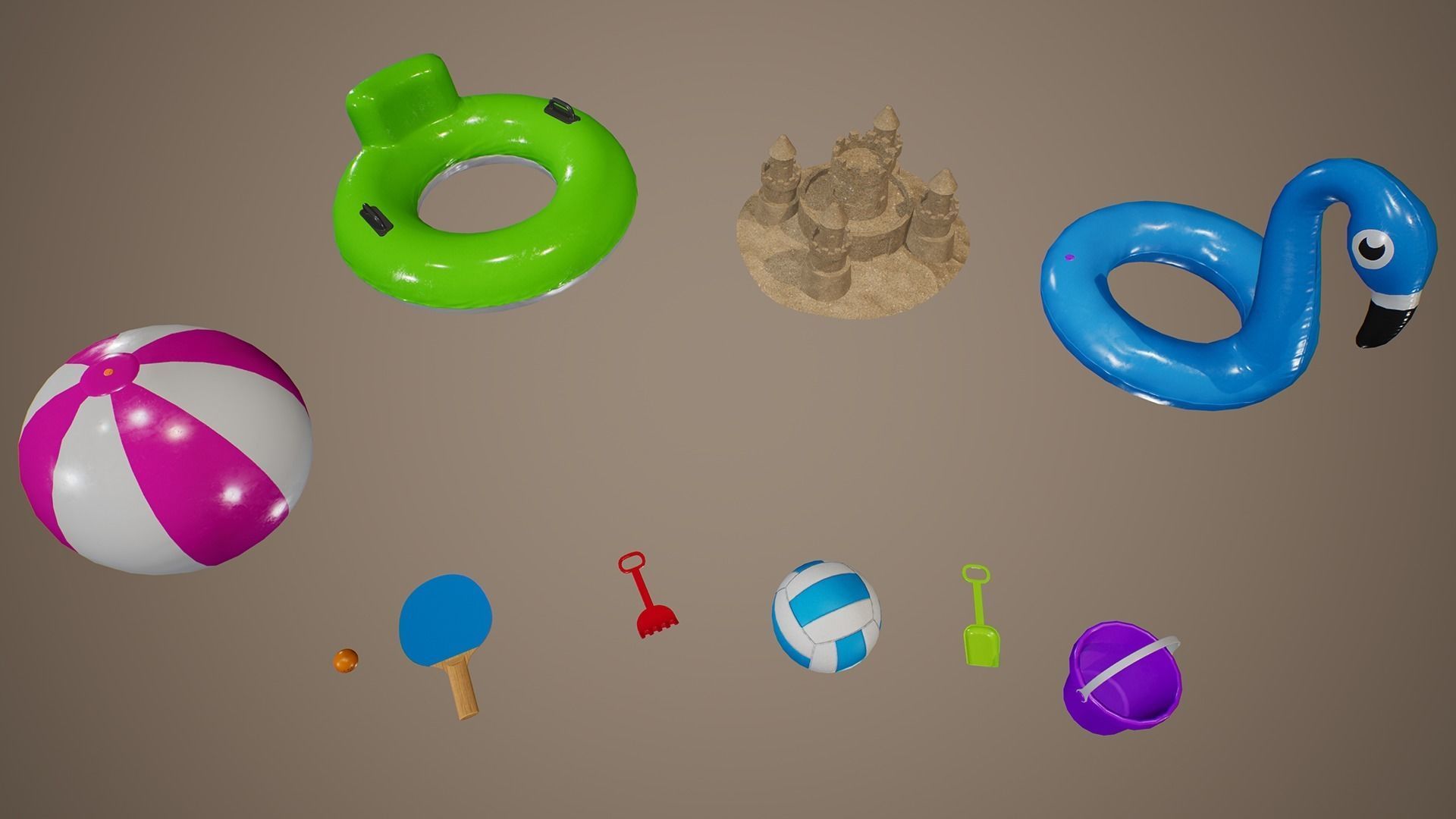 Summer Beach Toys Low-poly 3D model_3