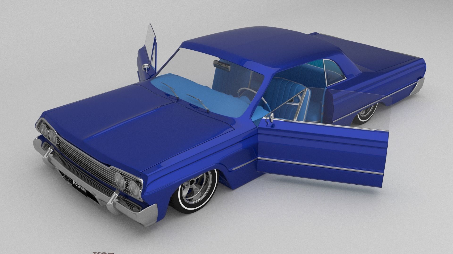 low rider blue impala open door 3D model_10