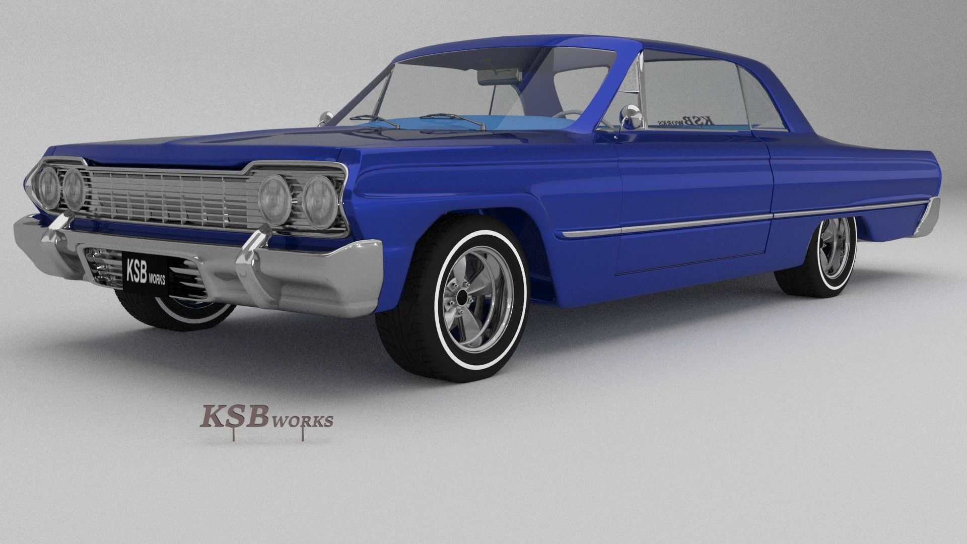 low rider blue impala open door 3D model_8