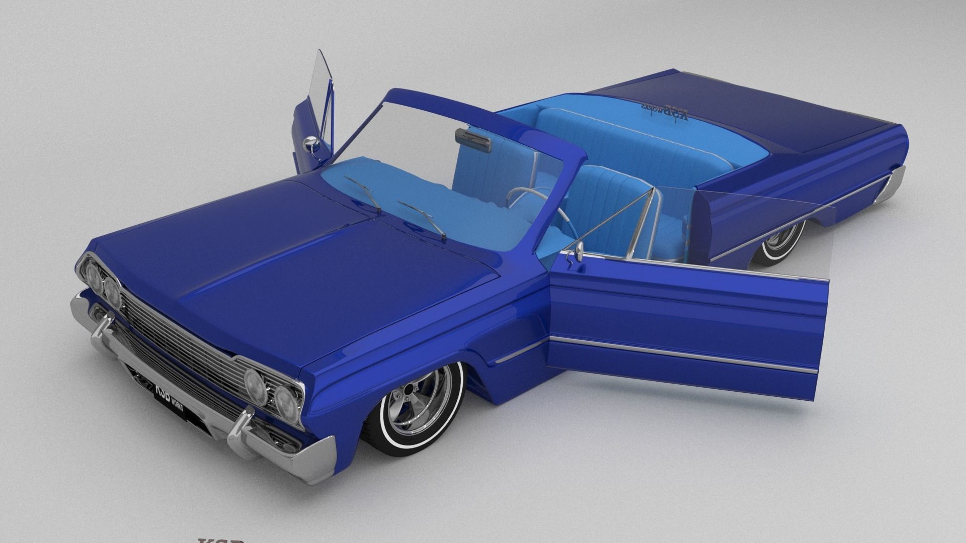 low rider blue impala open door 3D model_11