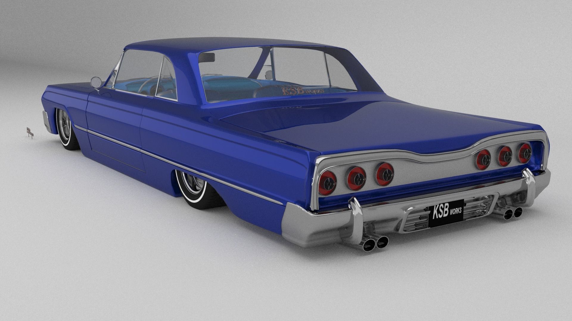 low rider blue impala open door 3D model_6